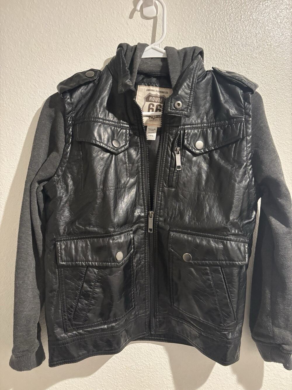 Route 66 Black Jacket With Hood Size 10/12 With 8 Pockets Boys Jacket